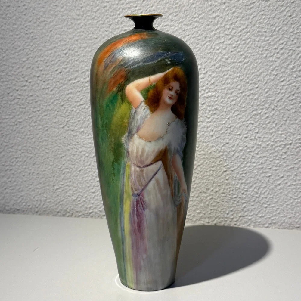 Antique Vienna Austria Hand Painted Portrait Vase 11